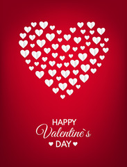 Red Valentine's day vector greeting card. White paper love hearts for Valentine's day. Template for your design. Valentines composition of the hearts
