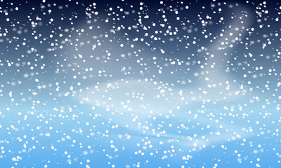 Falling snow background. Holiday landscape with snowfall. Vector illustration. Winter snowing sky. Eps 10.