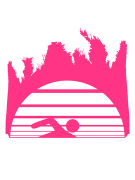 pink swimmer silhouette sunset scene clip art preview