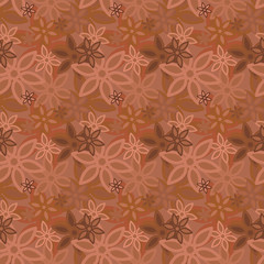 Seamless background pattern with a variety of colored floral motifs.