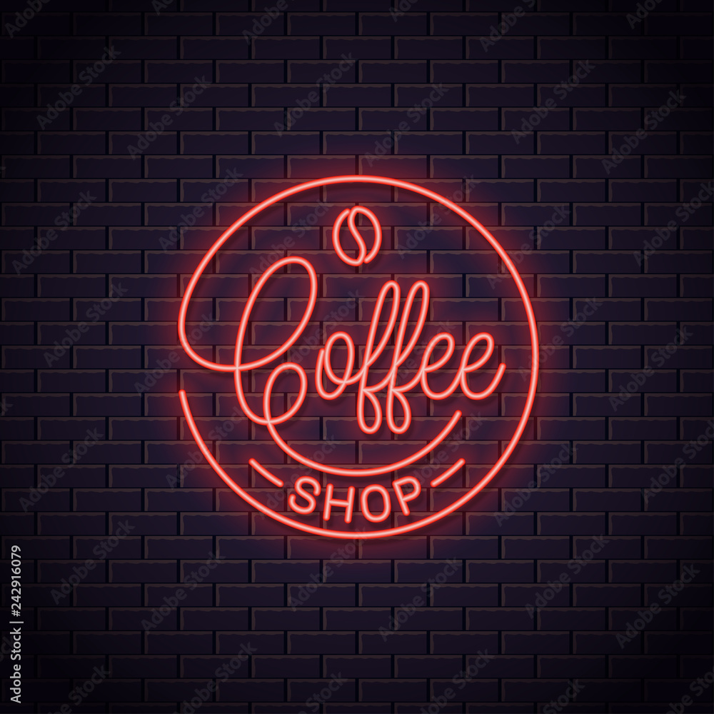 Poster coffee neon logo. coffee shop neon sign