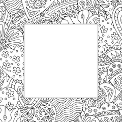 Square frame with abstract pattern of hand-drawn Doodle hearts
