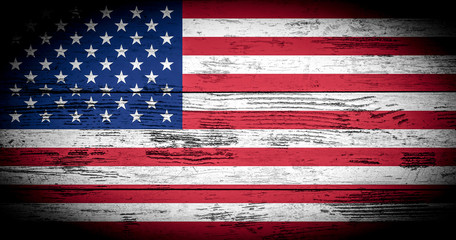Flag of America with old grunge wooden texture