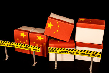 Prohibited boxes from China on a black background