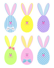Set of Easter eggs in the form of rabbits. Decorative Easter bunnies. Vector illustration