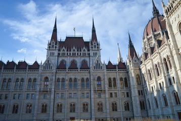 Fototapeta na wymiar Exterior of Hungarian Parliament Building in Budapest on December 29, 2017.