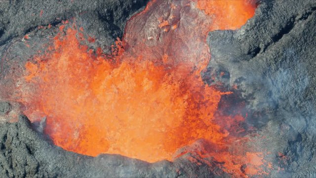 Aerial view fountains of natural red hot lava
