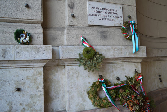 Hungarian Revolution Of 1956 Memorial In Front Of Hungarian Parliament Building In Budapest On December 29, 2017.