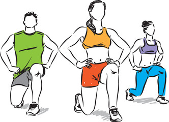 FITNESS GROUP OF PEOPLE STRETCHING VECTOR ILLUSTRATION