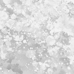 Gray paint splatter effect texture on white paper background. Artistic backdrop. Different paint drops.