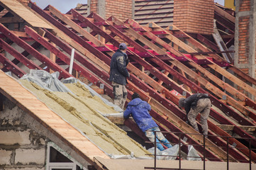 the roof of a high building in construction