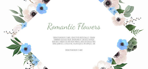 Spring sale floral banner with flowers on background for design of banner, flyer, poster, web site.