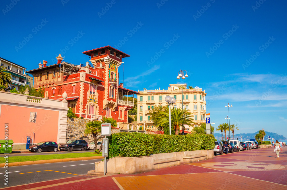 Wall mural beautiful cozy streets of genoa in summer day, liguria, italy