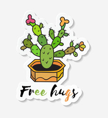 Sticker with colored funny cute cactus.