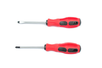 Black and red screwdriver isolated on white background. Screw screwdriver for repairing and tightening screws