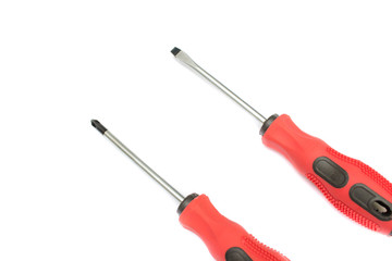 Black and red screwdriver isolated on white background. Screw screwdriver for repairing and tightening screws