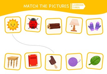 Matching children educational game. Match parts of objects. Activity for pre sсhool years kids and toddlers.