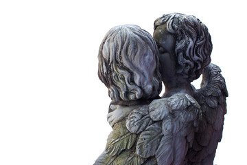 Fototapeta na wymiar Angels couple kiss statue Isolated on white background