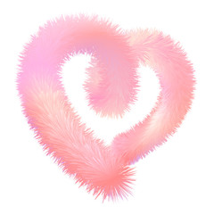 3d fluffy fur contour heart, stock vector illustration clip art