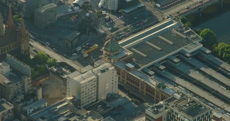 Aerial view Flinders Street Station Melbourne at sunrise