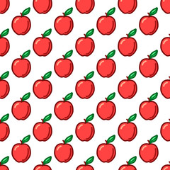 Apple seamless pattern. Autumn, summer vintage design icon. Vector fruit illustration. Green background. Hand drawn cute apples with cut sliced core for textile, manufacturing, fabrics and decor