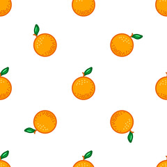 Orange seamless pattern. Autumn, summer, spring vintage design icon. Vector fruit illustration. Hand drawn cute oranges with cut sliced core for textile, manufacturing, fabrics and decor
