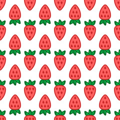 Strawberry pink, red, green seamless pattern. Autumn, summer, spring vintage design icon. Vector fruit illustration. Hand drawn cute with cut sliced core for textile, manufacturing, fabrics and decor