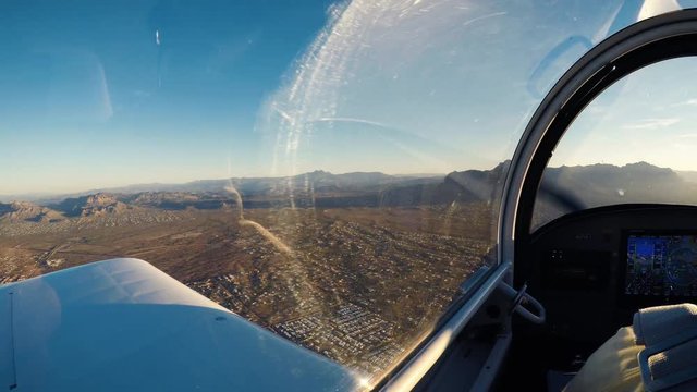 Small Airplane Cockpit View of Apache Junction and Superstition Mountains Arizona