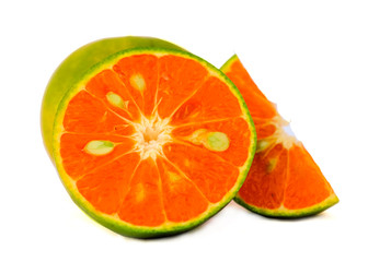 lose up isolated of juicy Tangerine orange fruit cleave on white background with clipping path