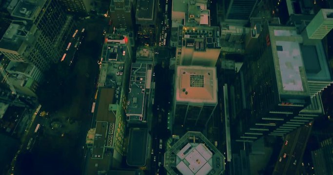 Aerial view of an urban centre of a downtown district of a bustling city centre
