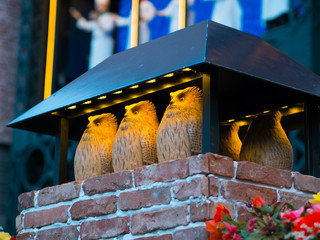 Three owls model for decoration at Shiroi Kobito Park in Hokkaido, Japan.