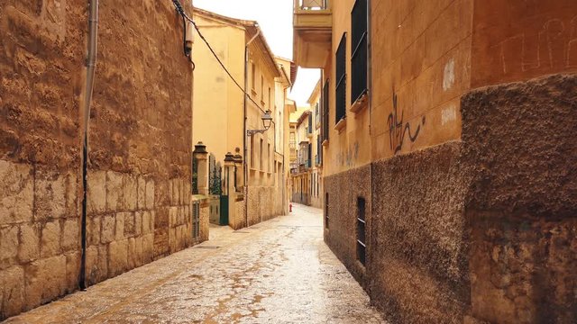 An old stone pedestrian way between houses in Spain.