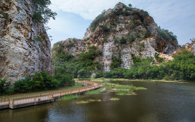 View of Lake iand rocky mountain n Hin Khao Ngu stone natural park