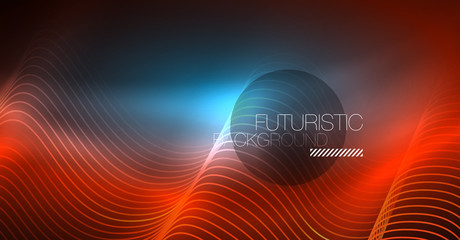 Neon lines wave background. Abstract composition
