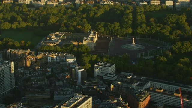 Aerial sunrise view Buckingham Palace royal residence London