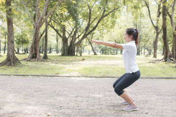 Strong healthy concept, women exercise in park