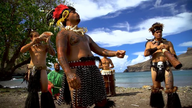 Marquesas Dancers Playing On Beach Nuku Hiva Marquesas