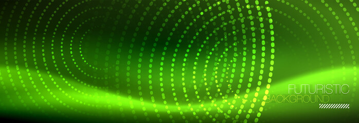 Obraz premium Green neon dotted circles background