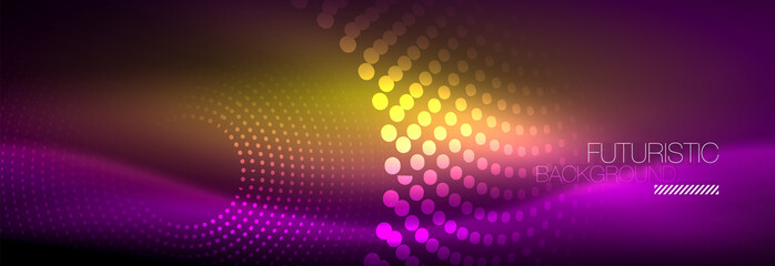 Obraz premium Glowing neon circle line dots, round line design, abstract style on black background. Neon abstract round circles Magic neon lights and glowing dots