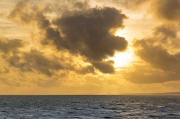 View of sea and sunset sky