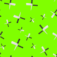 Seamless pattern of kitchen knives on a colored background.
