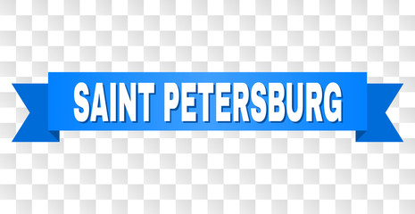 SAINT PETERSBURG text on a ribbon. Designed with white caption and blue stripe. Vector banner with SAINT PETERSBURG tag on a transparent background.