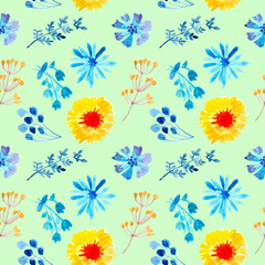 Fototapeta na wymiar beautiful floral watercolor seamless pattern blue