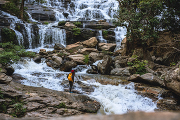 Travel relax to visit the waterfalls of couples. In the winter. at the waterfall mae ya chiangmai. travel nature. summer.