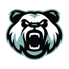 Angry panda head logo mascot template vector illustration © tarubumi