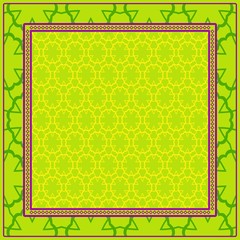 Geometric Pattern With Hand-Drawing Floral Ornament. Vector Illustration. For Fabric, Textile, Bandana, Print. Green, yellow color
