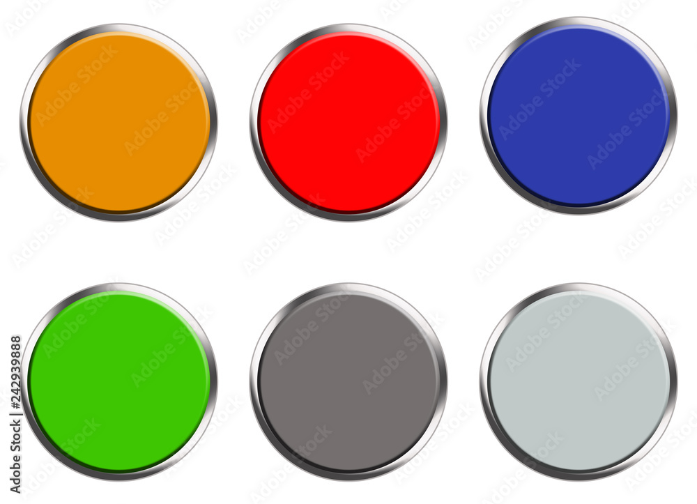 Poster set of colored web buttons on white background. flat style. set of round button for your web site de