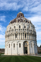 Pisa Baptistery of St. John against a blue sky, Piazza dei Miracoli (Square of Miracles), Pisa, Tuscany, Italy