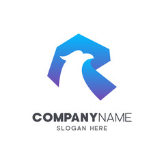 initial letter r with eagle head logo design