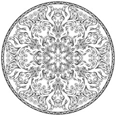 Circular pattern in form of mandala for Henna, Mehndi, tattoo, decoration.